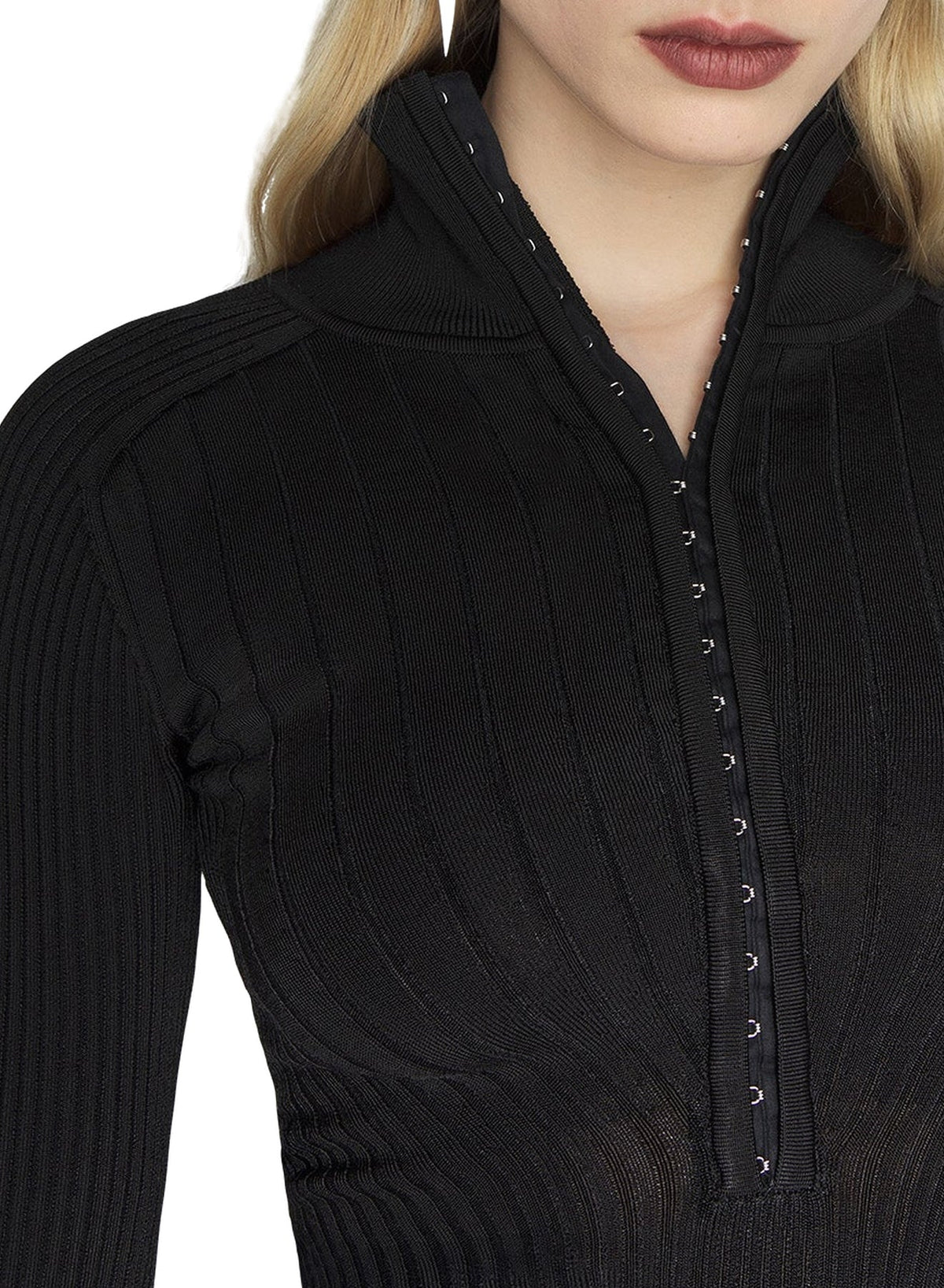 BLACK // black hook-and-eye ribbed top