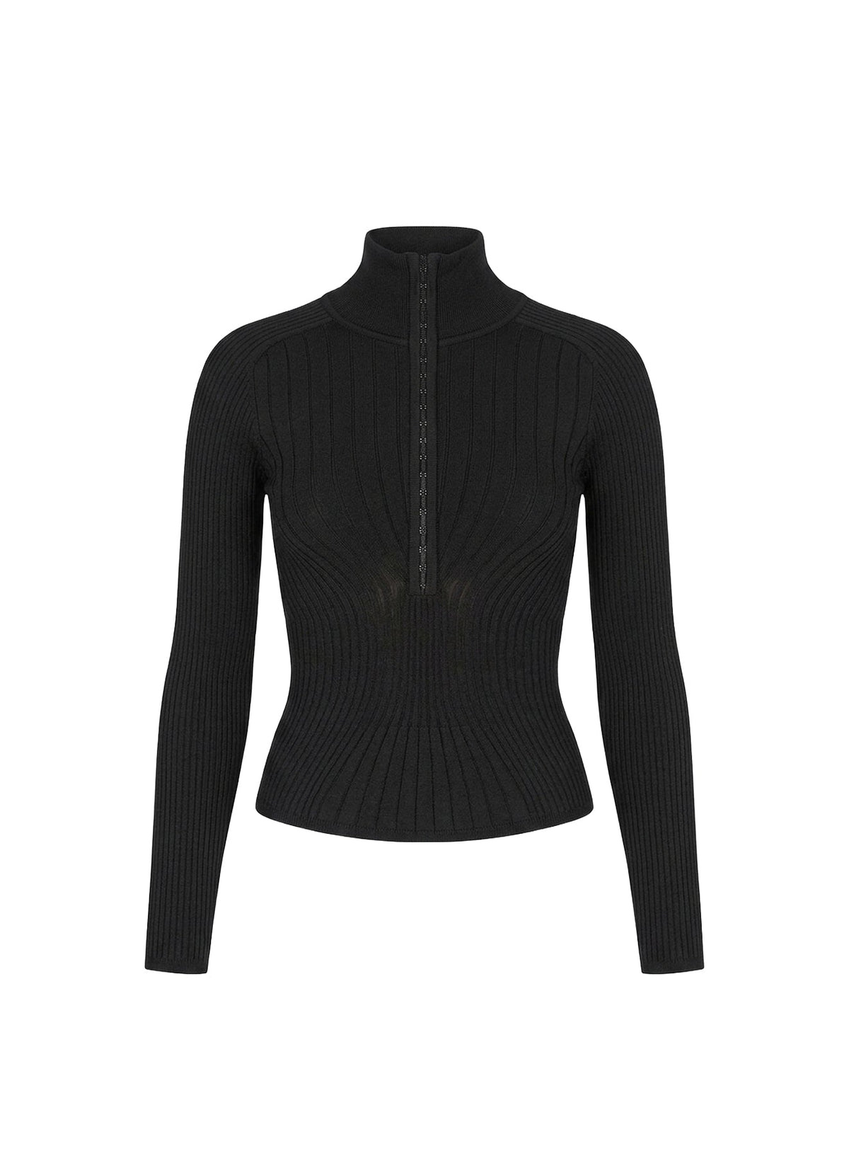 BLACK // black hook-and-eye ribbed top
