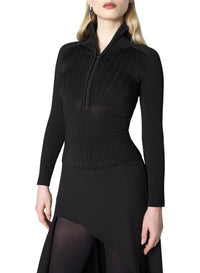 BLACK // black hook-and-eye ribbed top