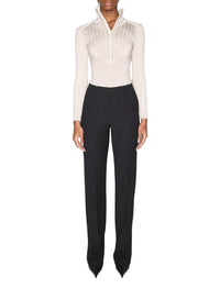CEMENT // grey hook-and-eye ribbed top