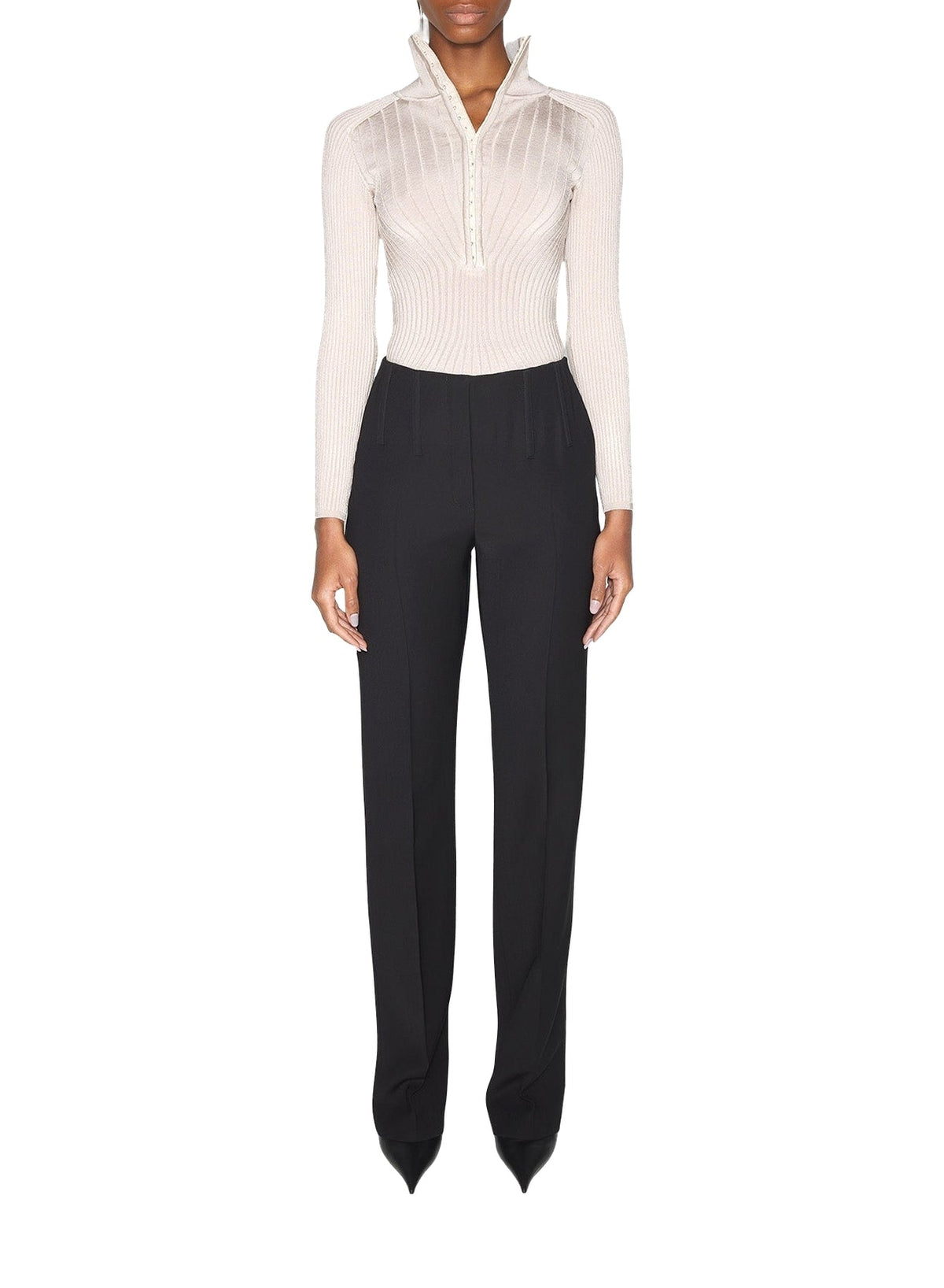 CEMENT // grey hook-and-eye ribbed top
