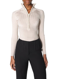 CEMENT // grey hook-and-eye ribbed top