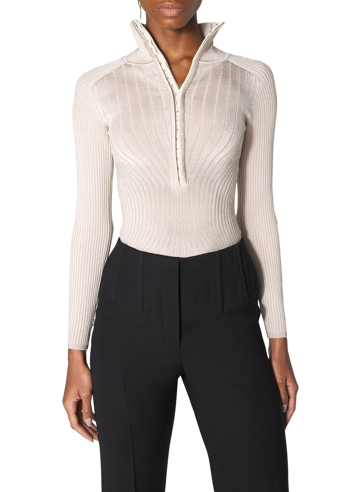 CEMENT // grey hook-and-eye ribbed top
