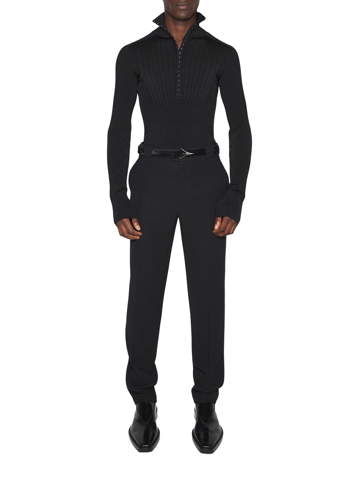 BLACK // black hook-and-eye ribbed top