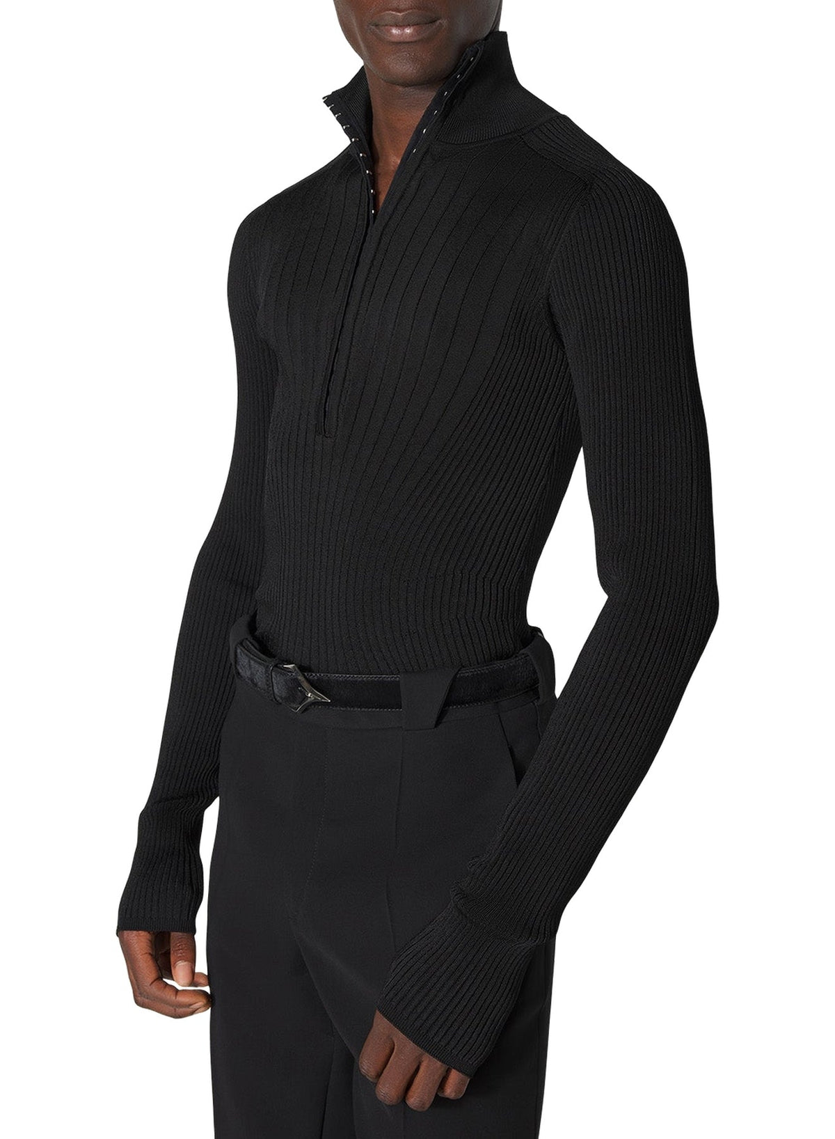 BLACK // black hook-and-eye ribbed top