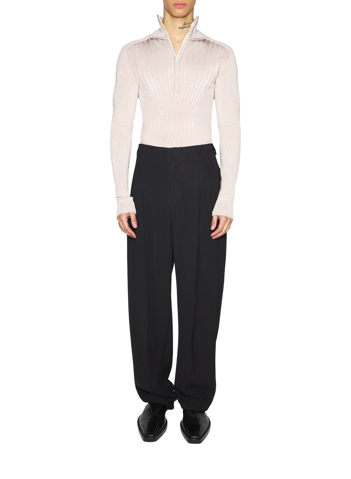 CEMENT // grey hook-and-eye ribbed top