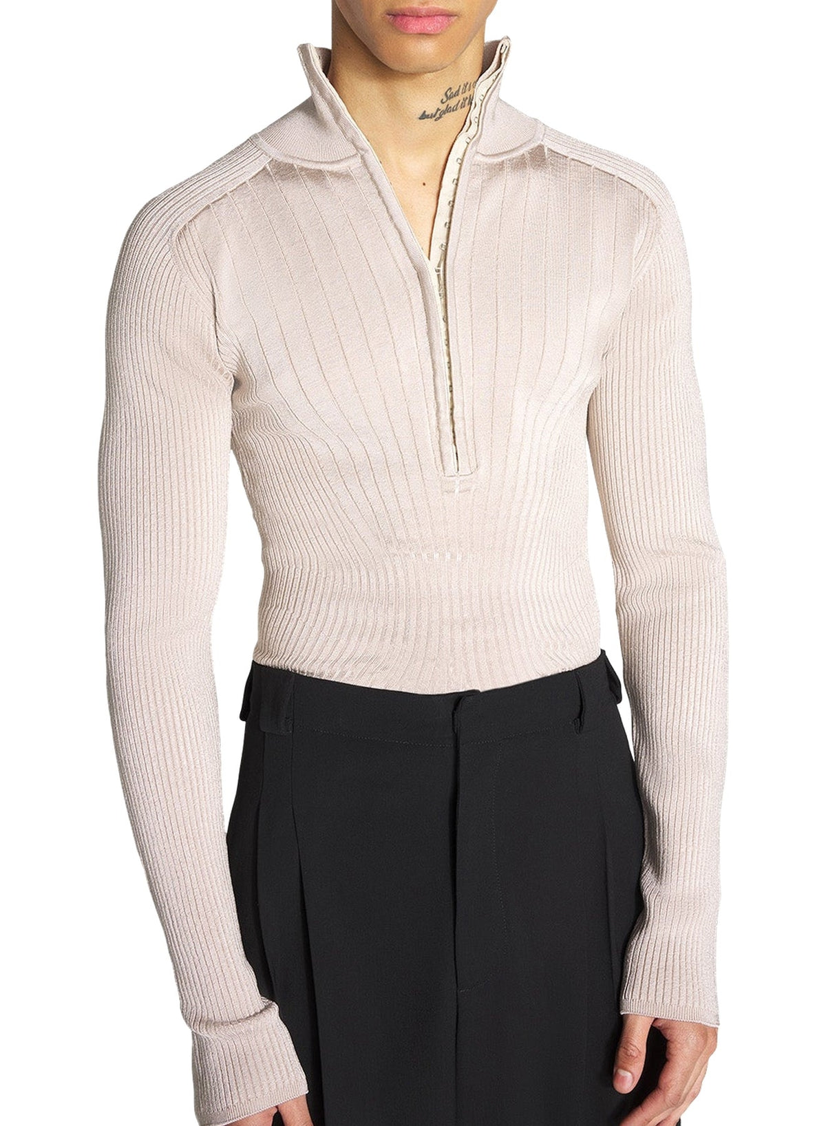 CEMENT // grey hook-and-eye ribbed top