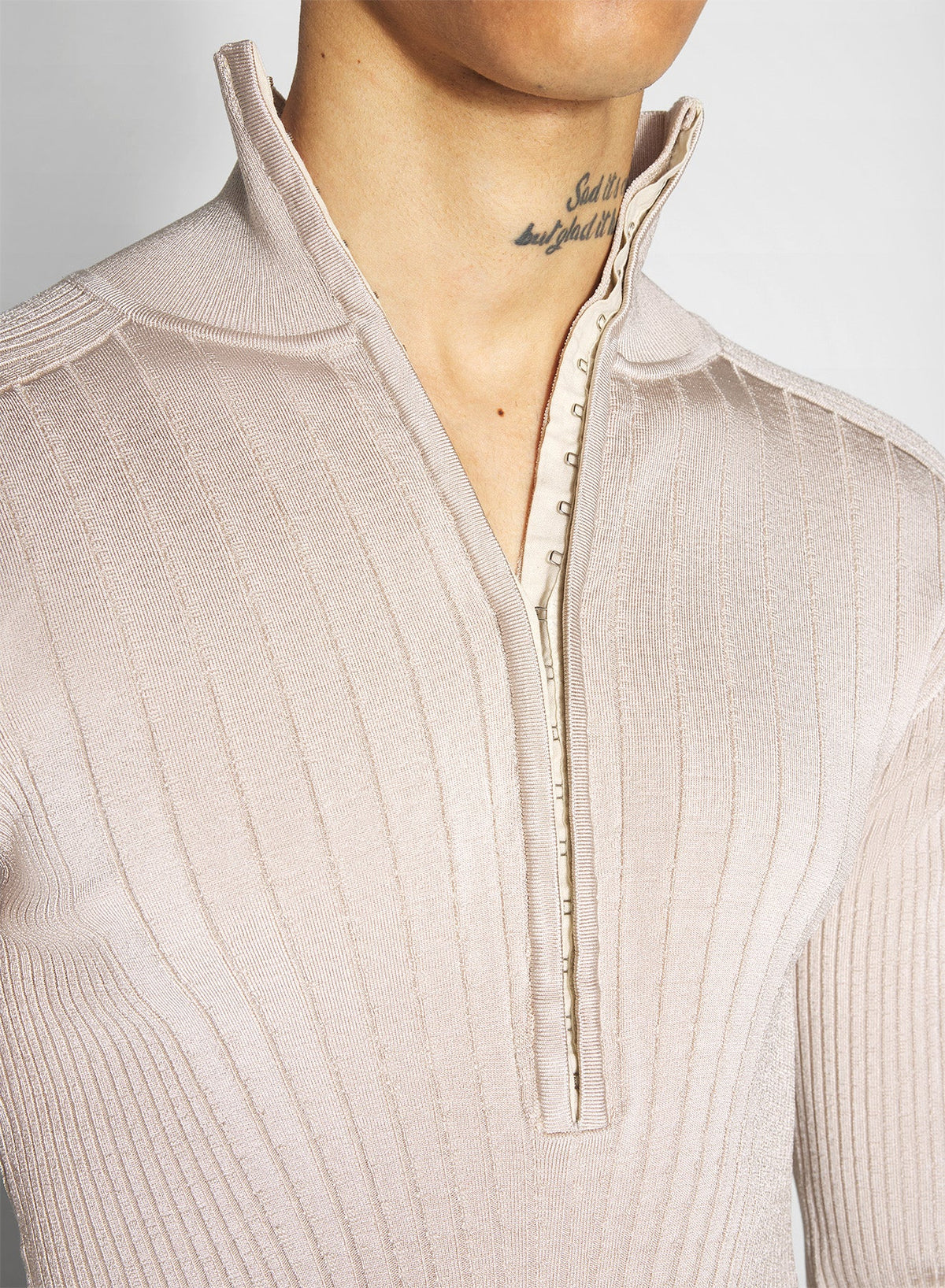 CEMENT // grey hook-and-eye ribbed top