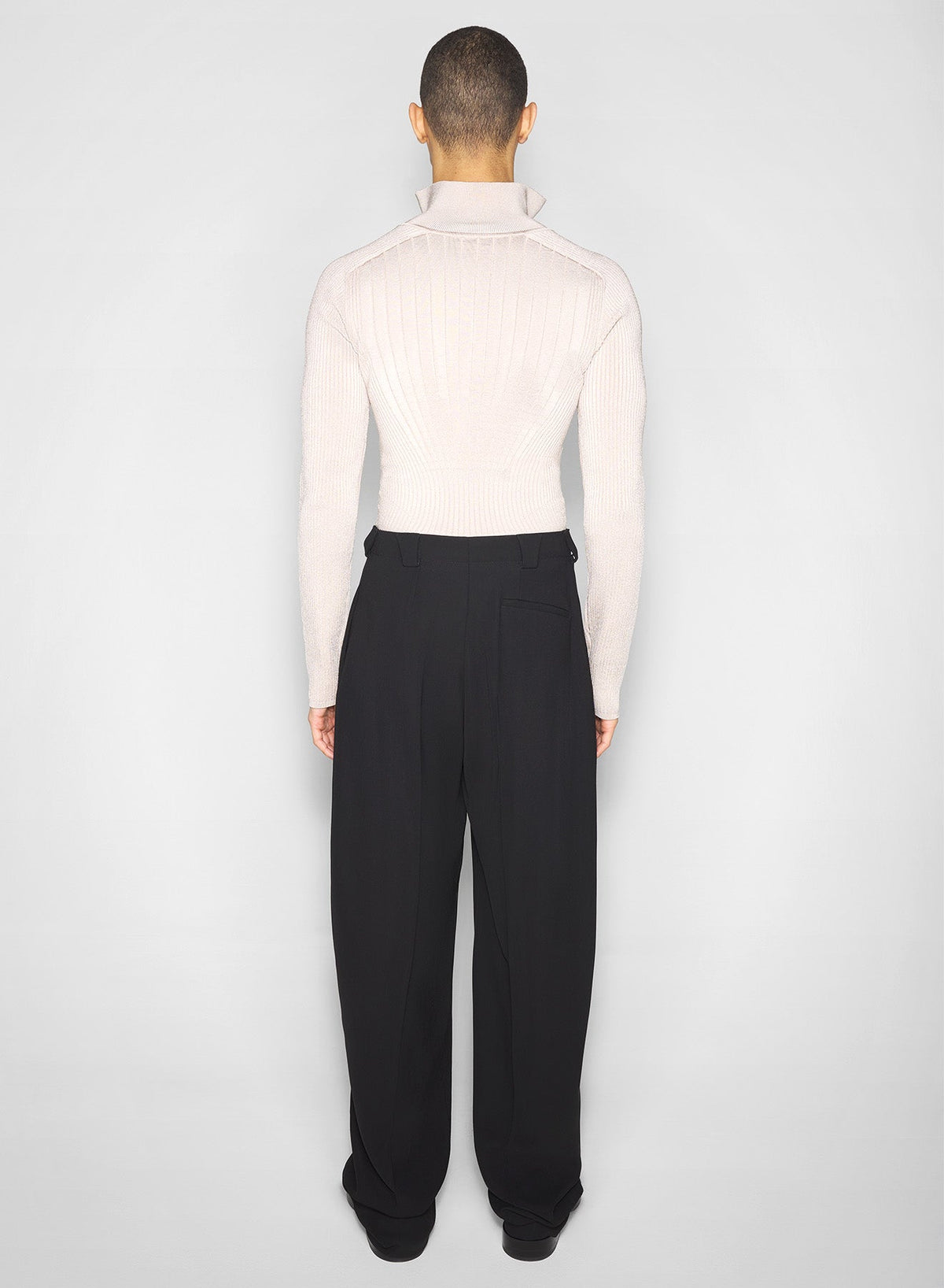 CEMENT // grey hook-and-eye ribbed top