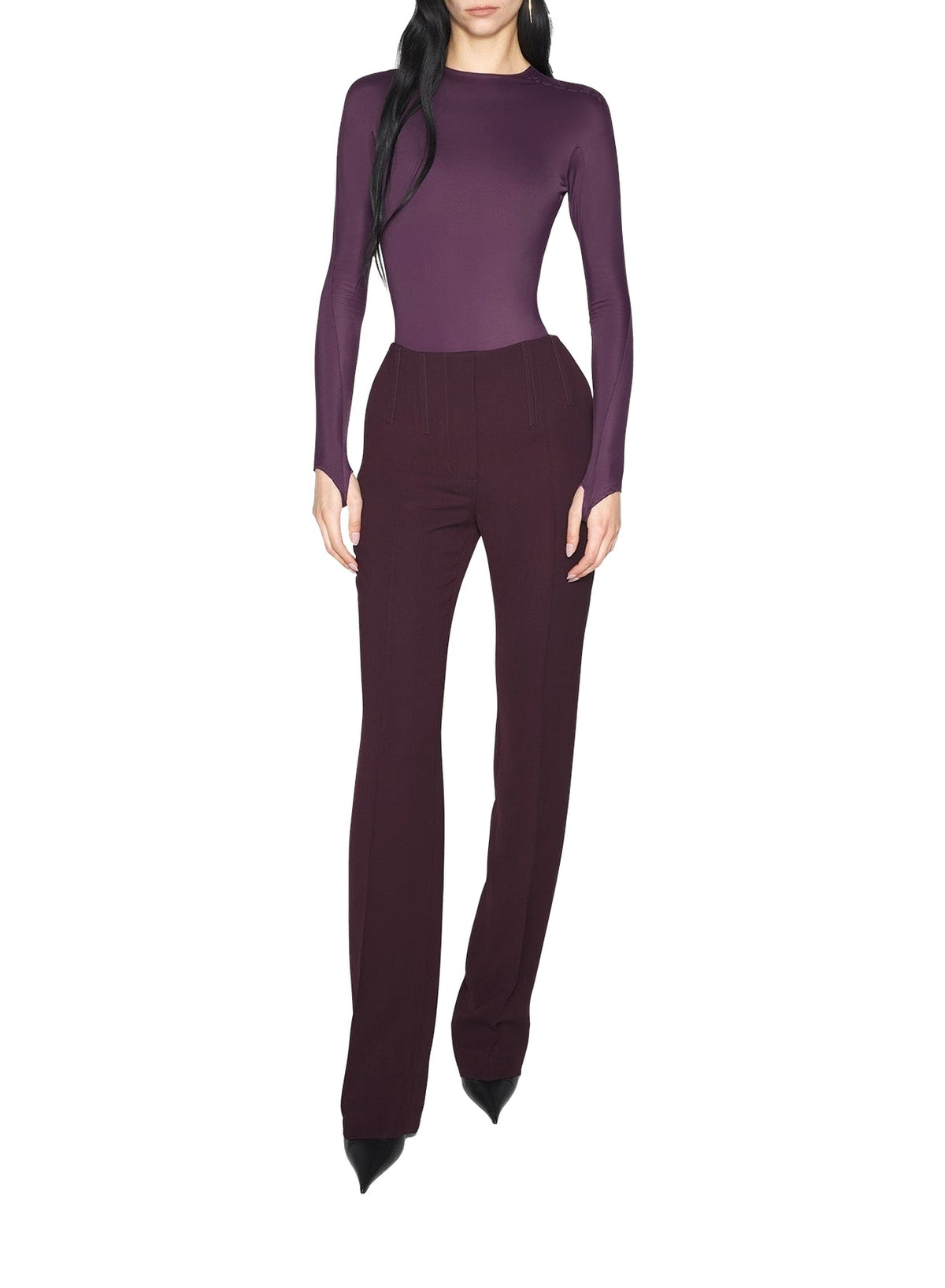 DARK RAISIN // burgundy shoulder logo bodysuit