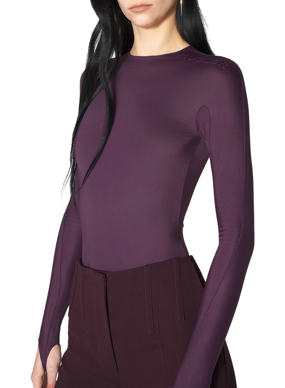 DARK RAISIN // burgundy shoulder logo bodysuit