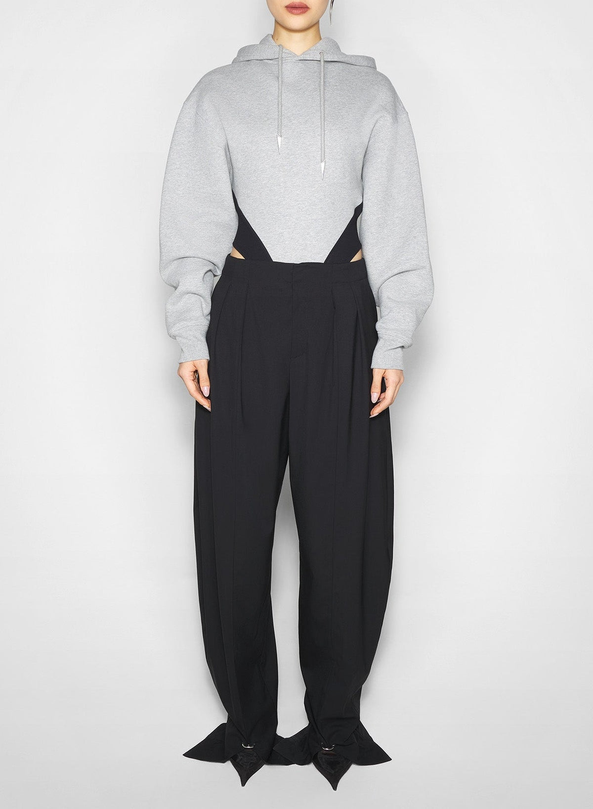 Hooded fleece bodysuit - Grey Melange & Black