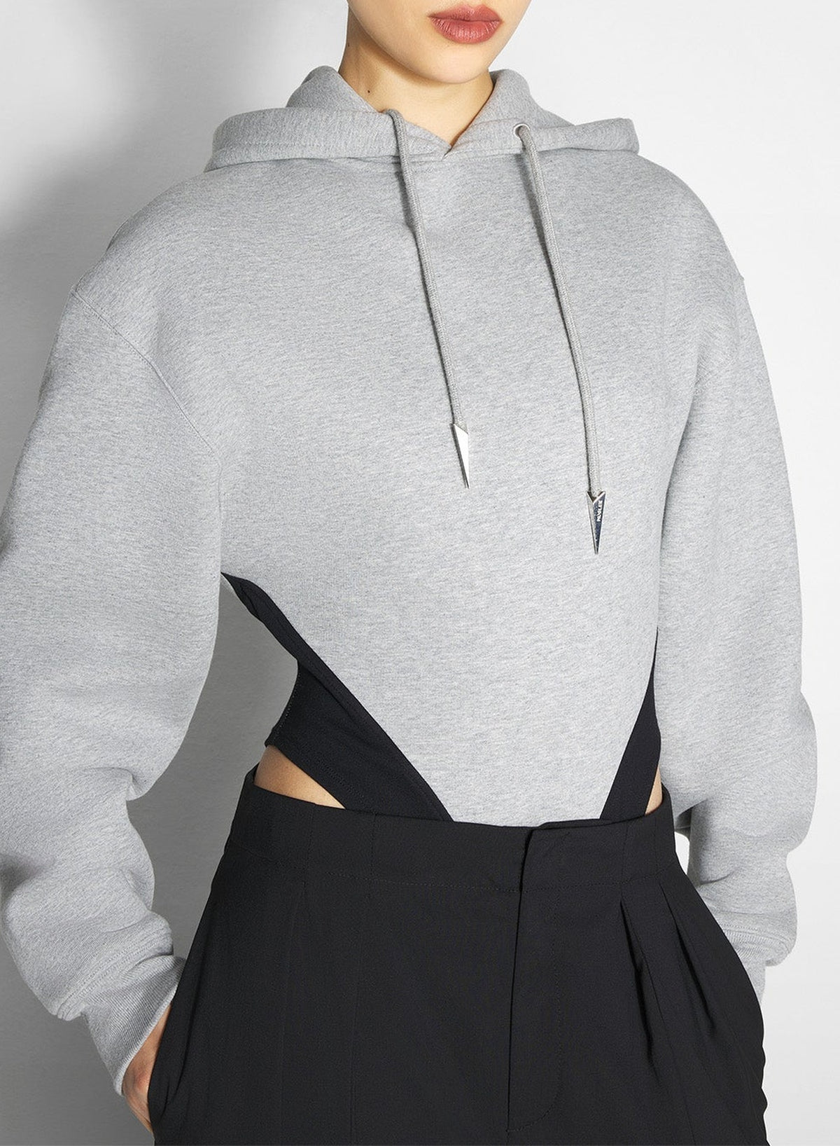 Hooded fleece bodysuit - Grey Melange & Black