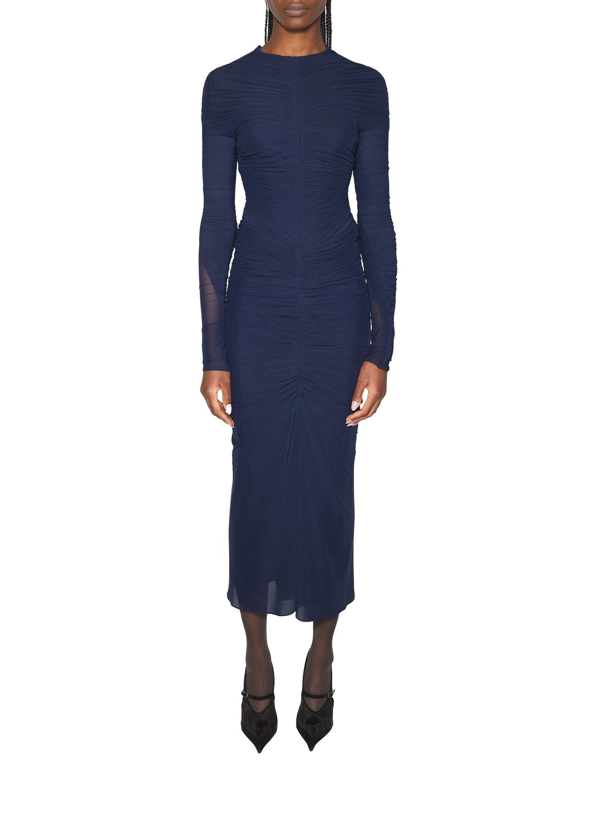 INK // navy ruched bodysuit