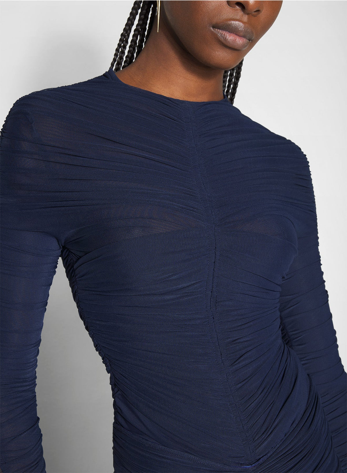 INK // navy ruched bodysuit
