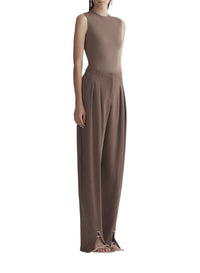 MOCHA // brown sleeveless shoulder logo bodysuit