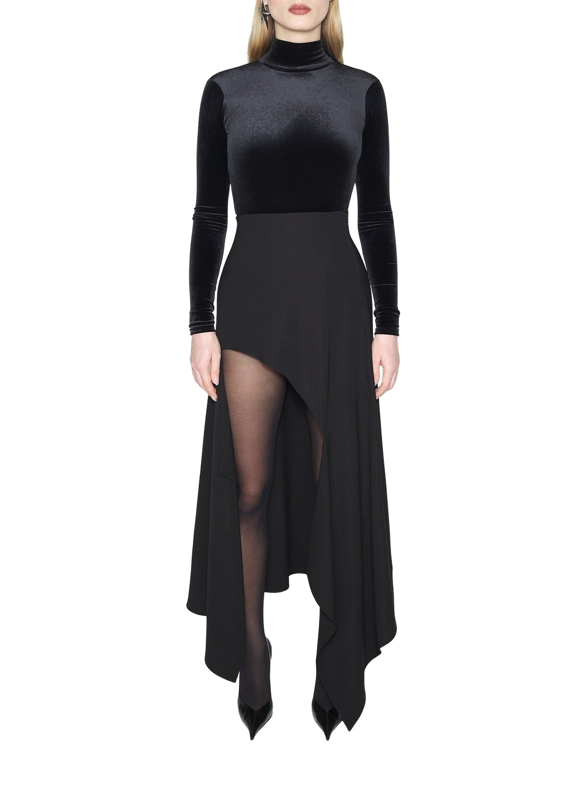 BLACK // black open-back velvet bodysuit