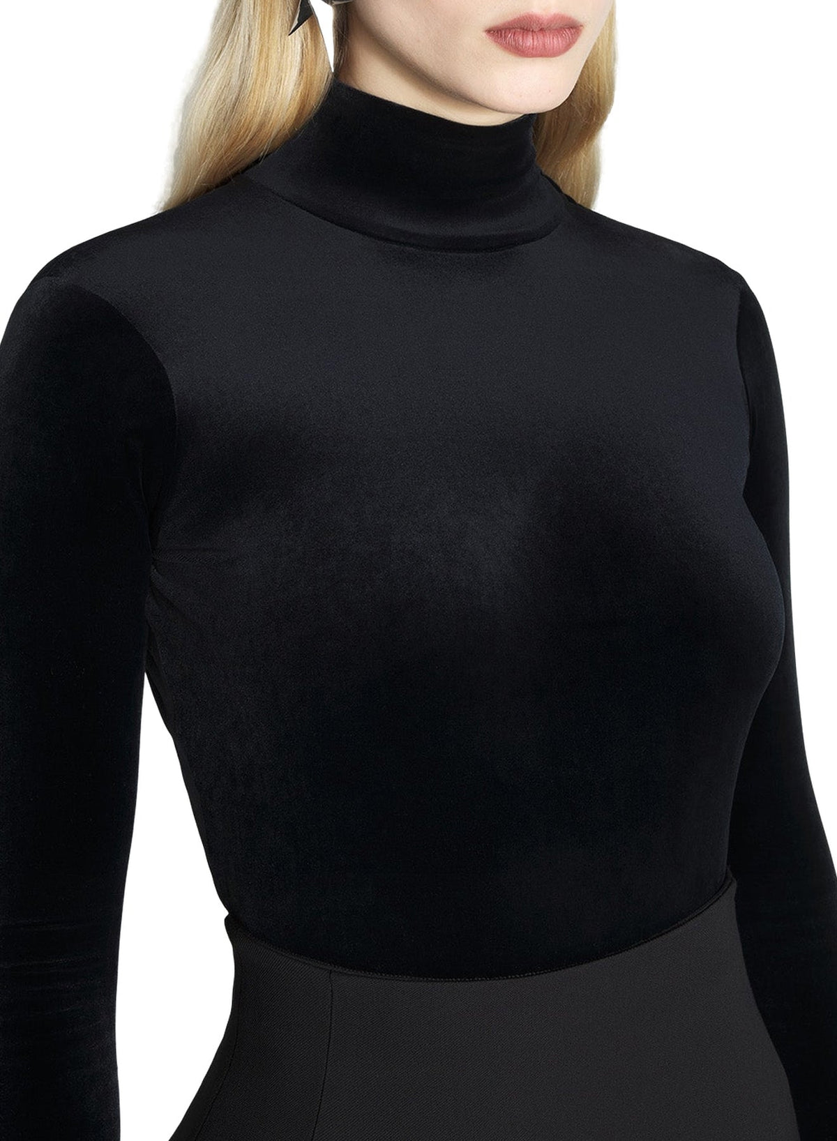 BLACK // black open-back velvet bodysuit