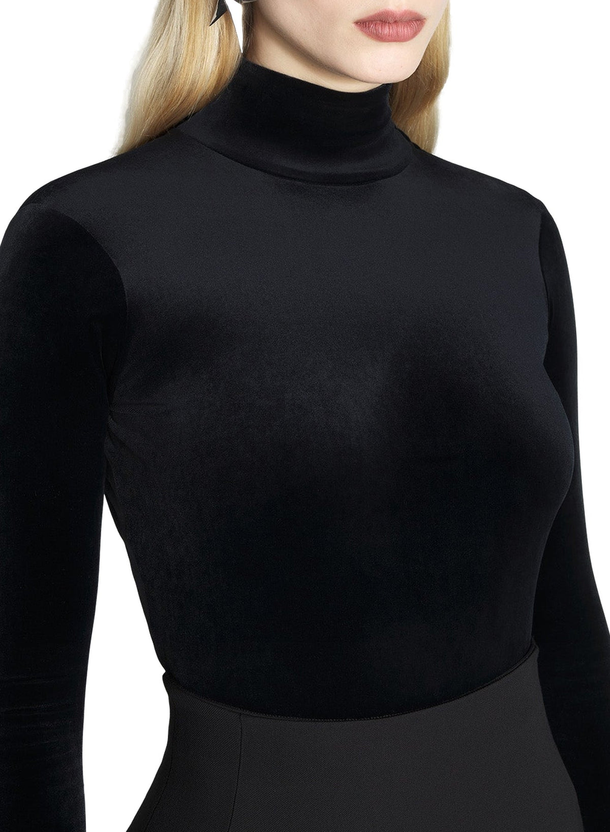BLACK // black open-back velvet bodysuit