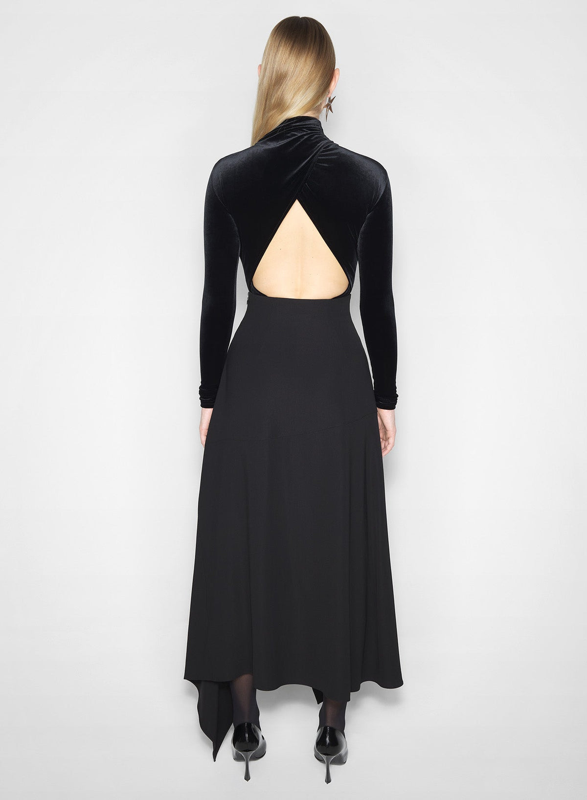 BLACK // black open-back velvet bodysuit