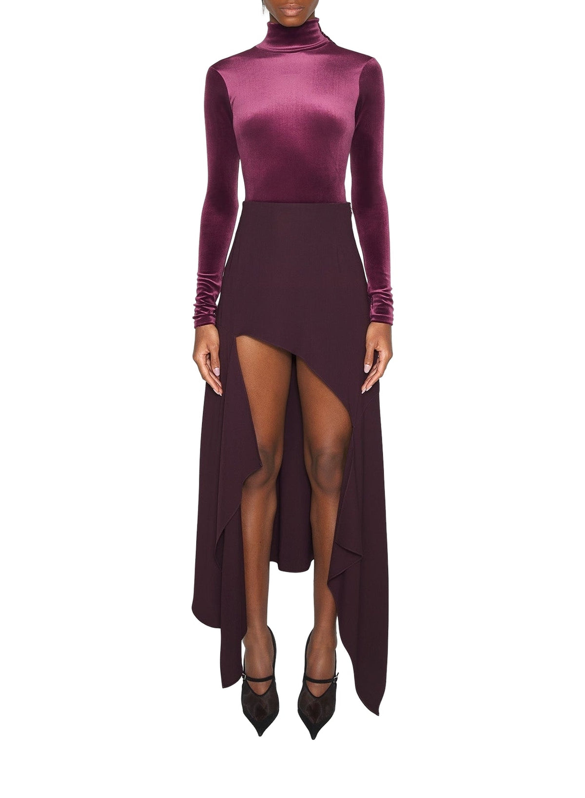 BURGUNDY // burgundy open-back velvet bodysuit