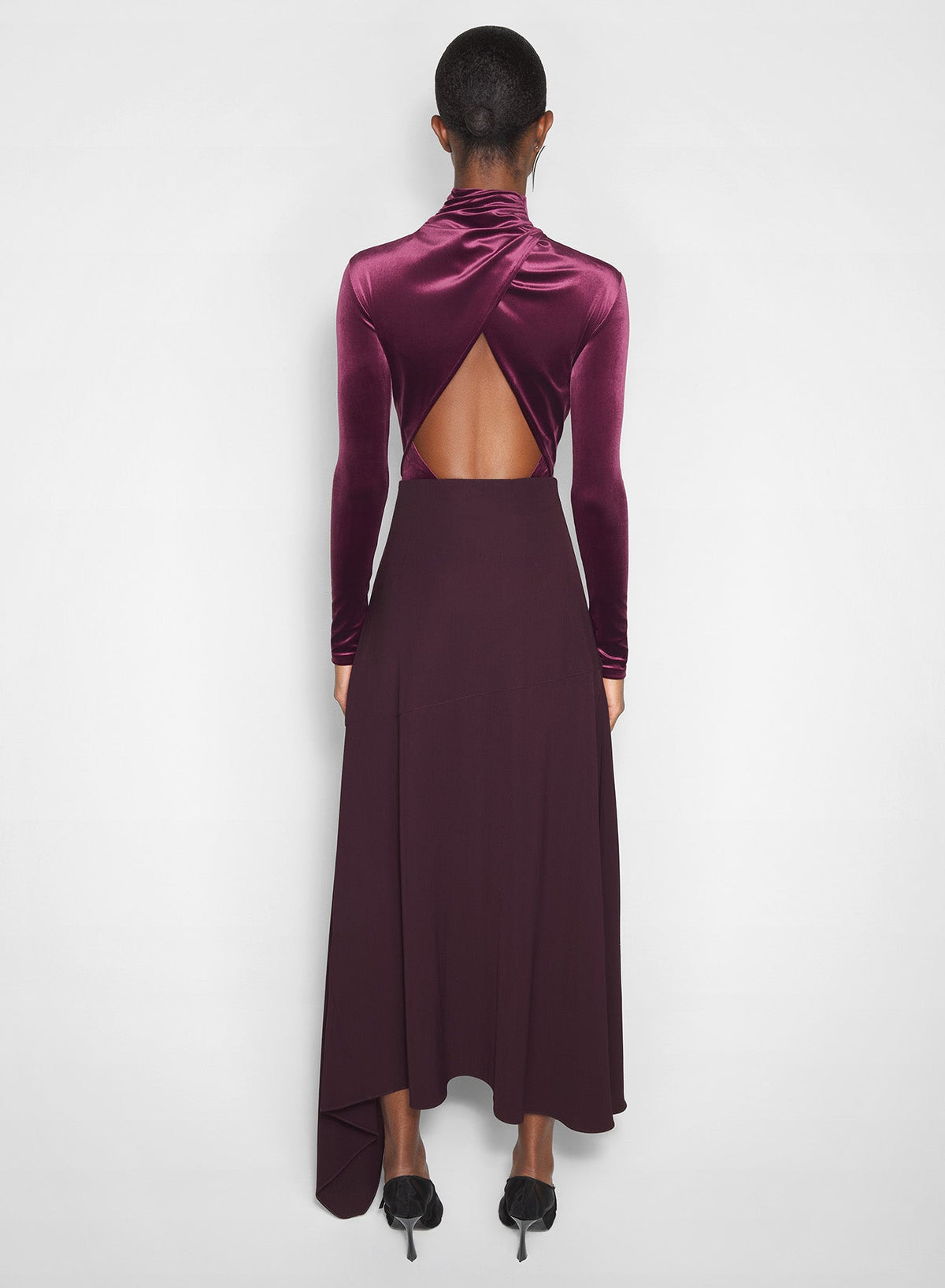 BURGUNDY // burgundy open-back velvet bodysuit