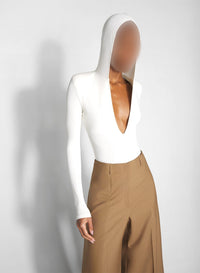SNOW // white hooded v-neck bodysuit