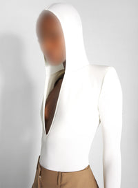 SNOW // white hooded v-neck bodysuit