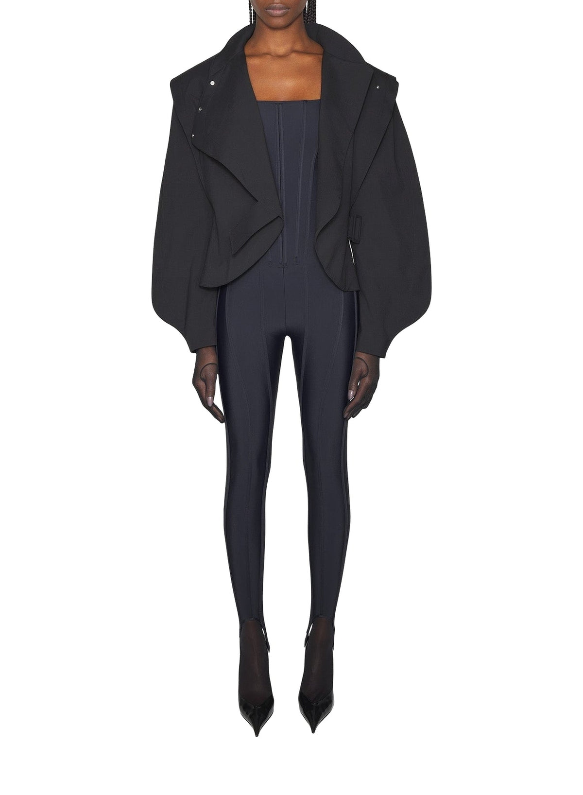 BLACK // black boned stretch catsuit