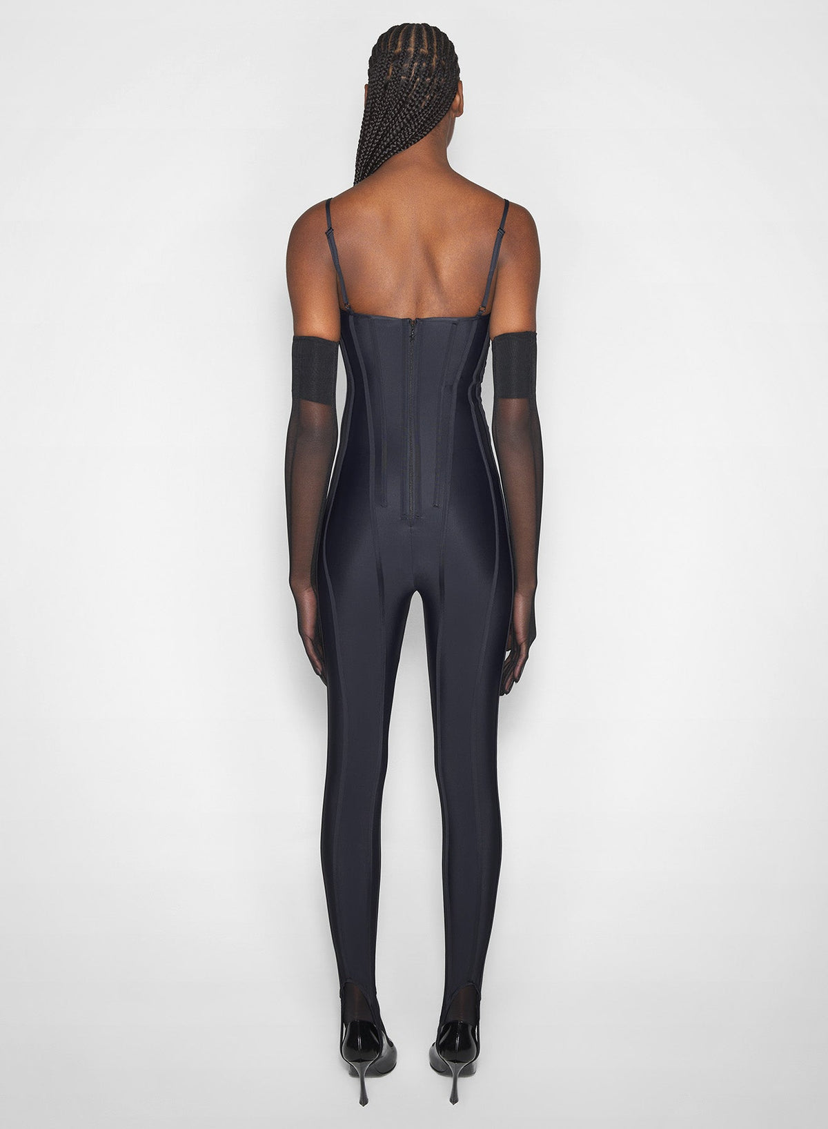 BLACK // black boned stretch catsuit
