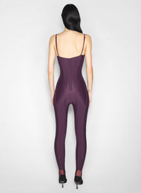 DARK RAISIN // burgundy boned stretch catsuit