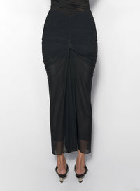BLACK // black ruched mesh skirt