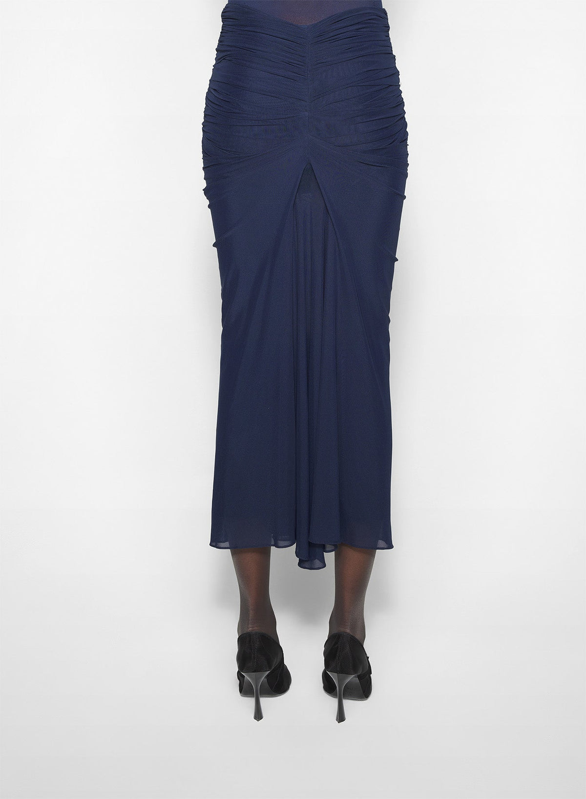 INK // navy ruched mesh skirt