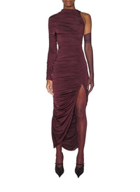 BURGUNDY // burgundy asymmetrical pierced ruched dress