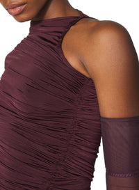 BURGUNDY // burgundy asymmetrical pierced ruched dress