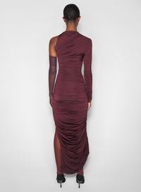 BURGUNDY // burgundy asymmetrical pierced ruched dress
