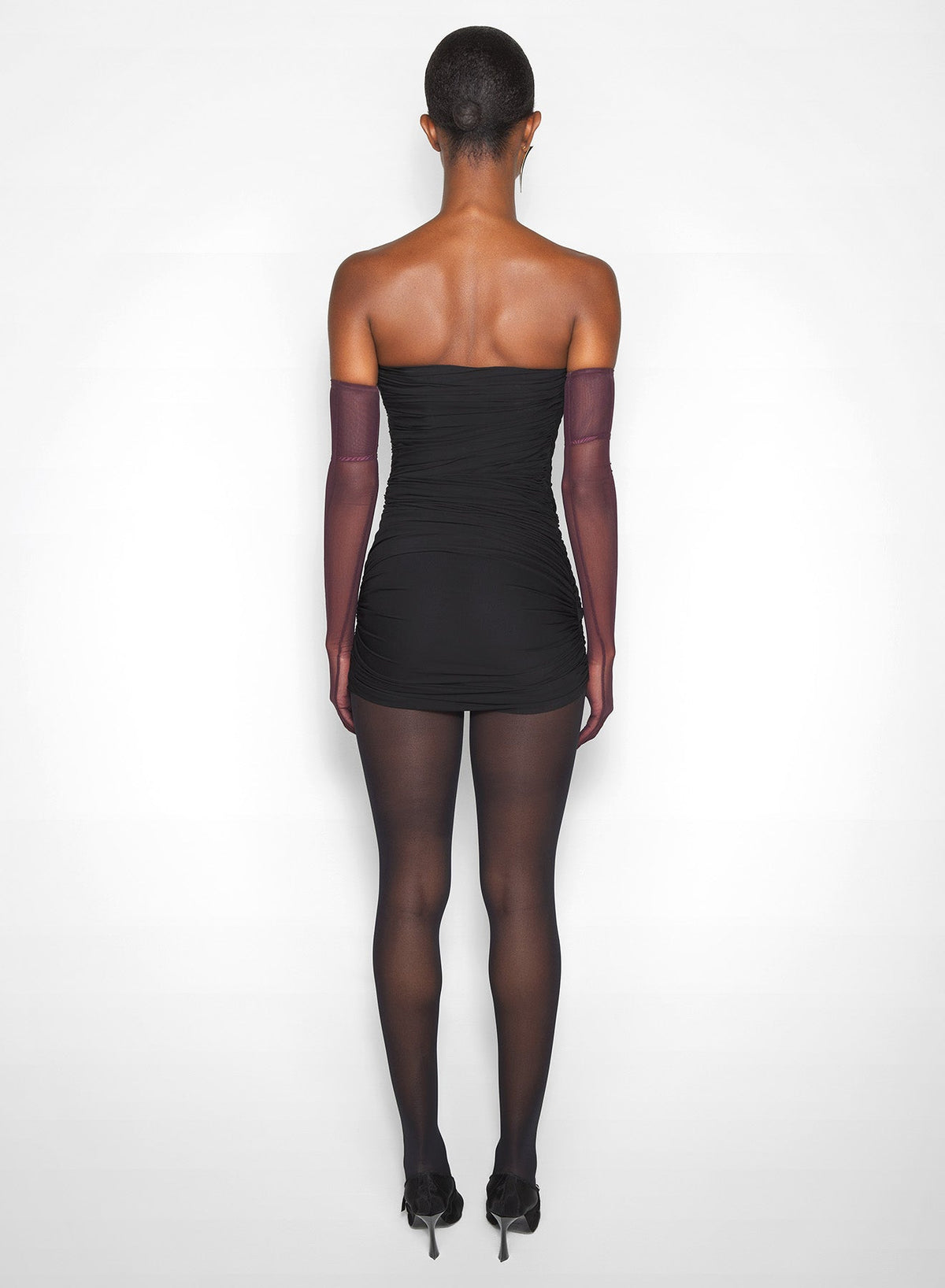 BLACK // black draped bustier mini dress
