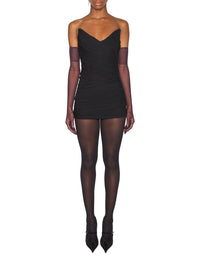 BLACK // black draped bustier mini dress