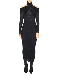 BLACK // black draped halter dress
