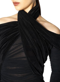 BLACK // black draped halter dress