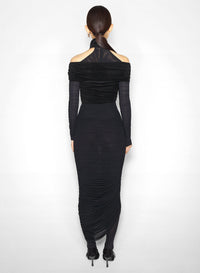BLACK // black draped halter dress
