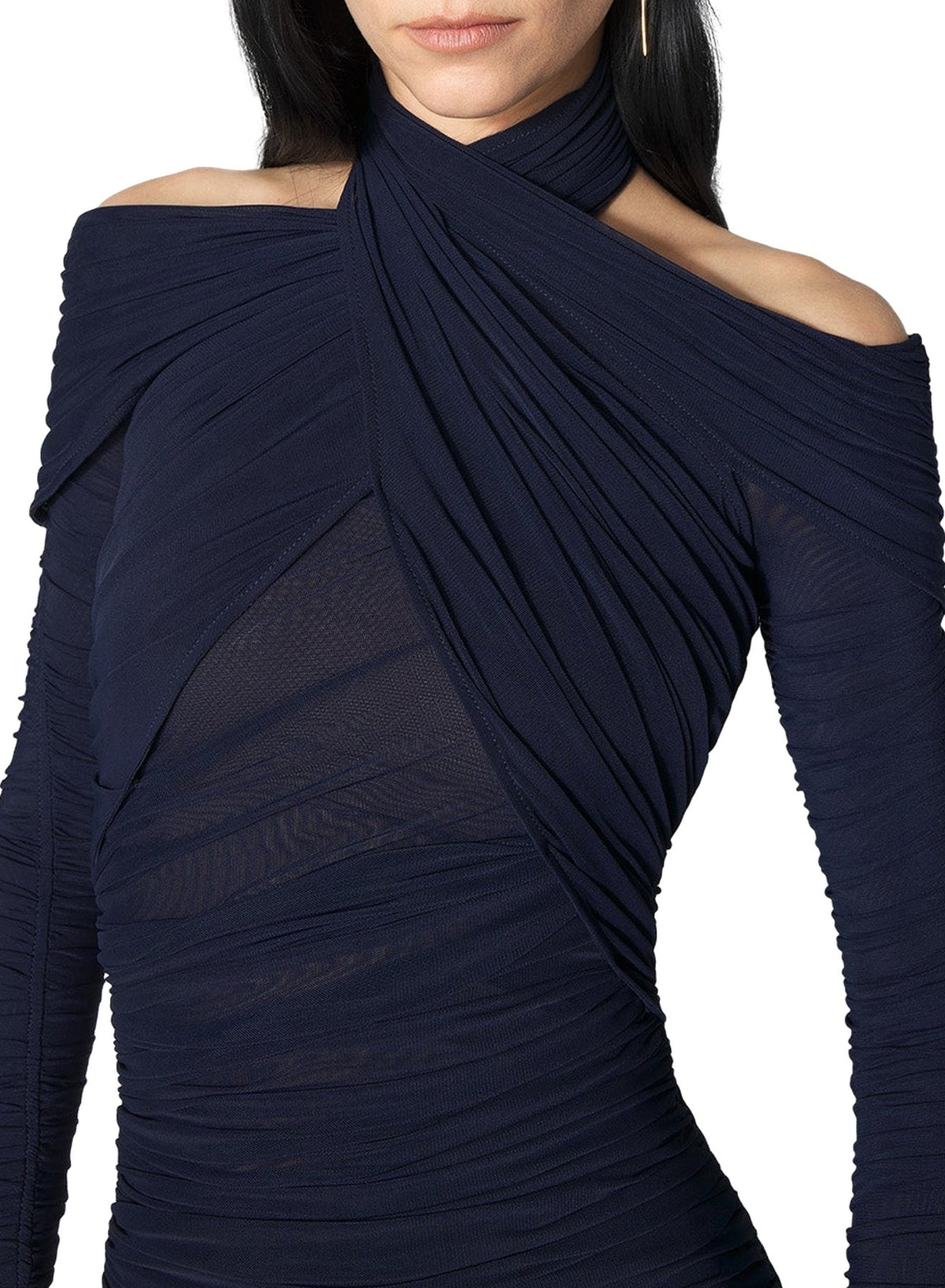 INK // ink blue draped halter dress
