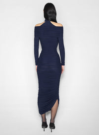 INK // ink blue draped halter dress