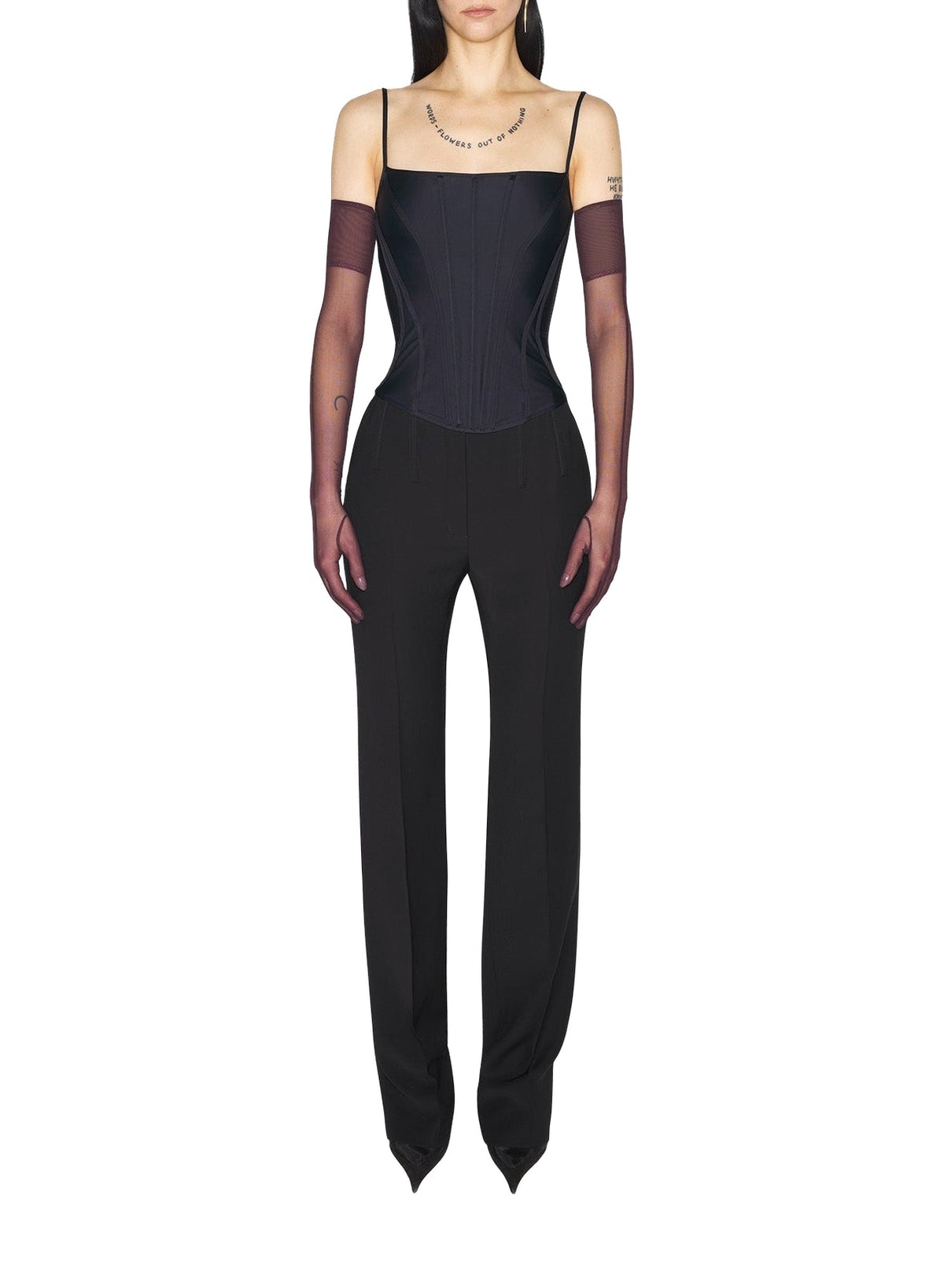 BLACK // black boned stretch top