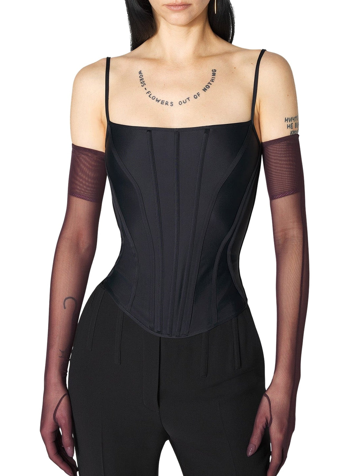 BLACK // black boned stretch top