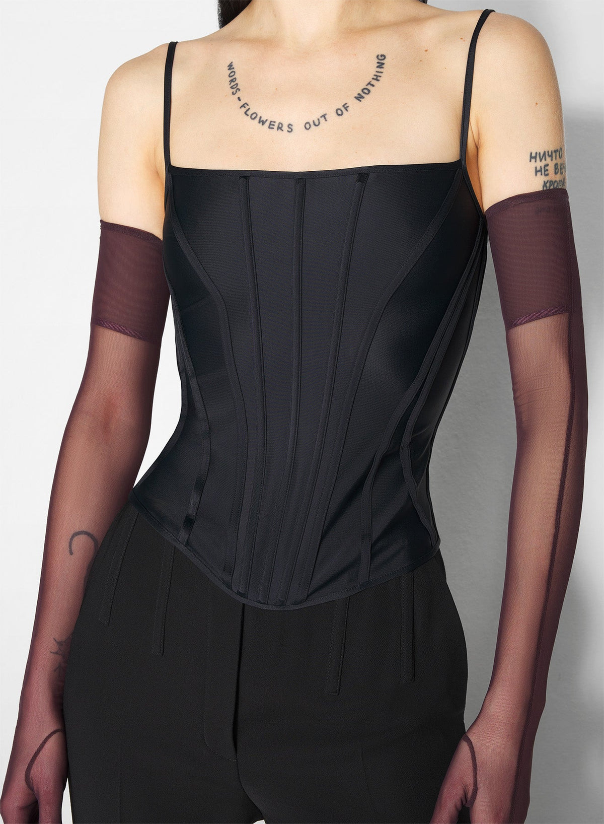 BLACK // black boned stretch top