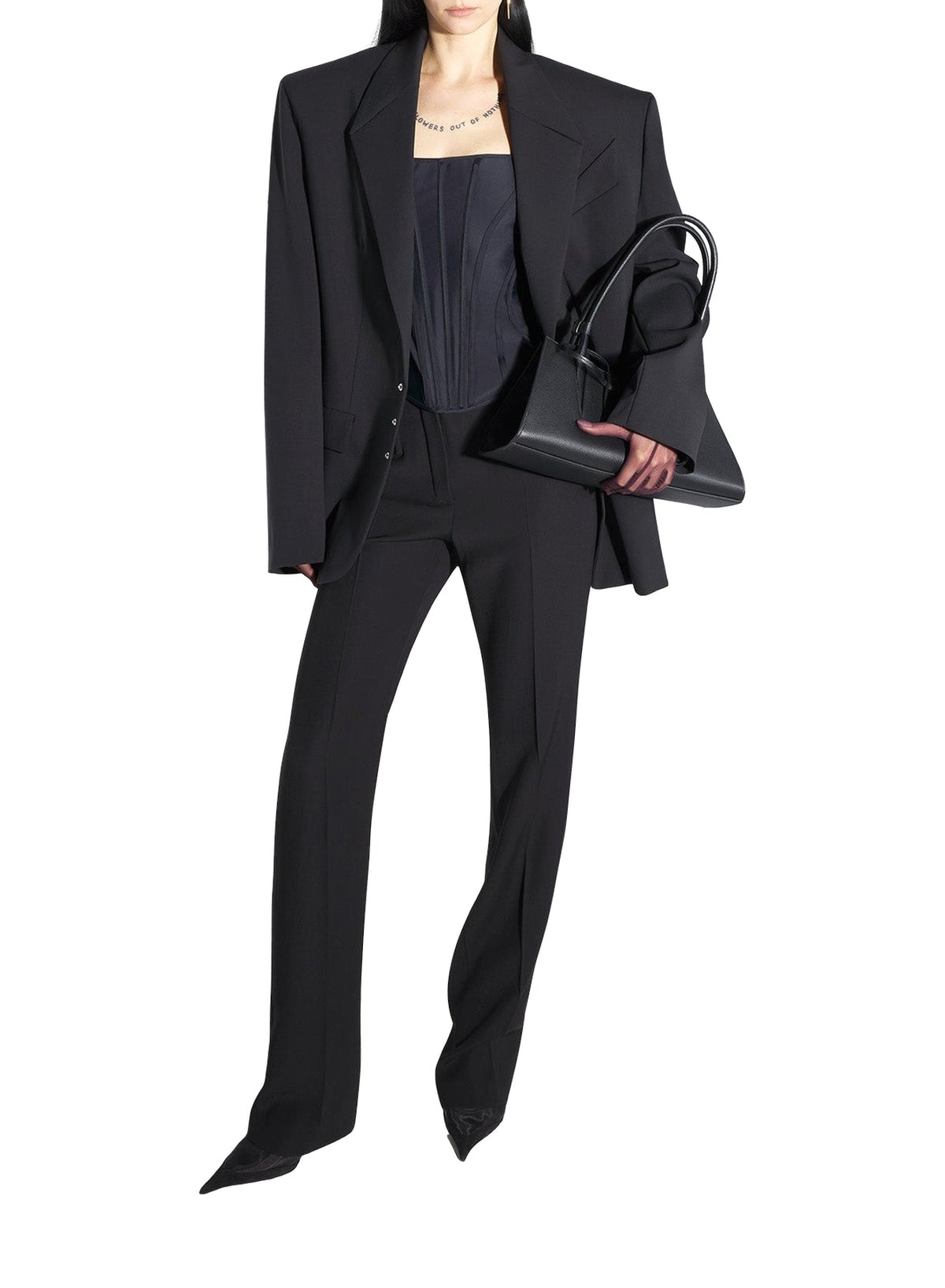 BLACK // black boned stretch top