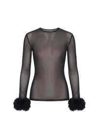 BLACK // black marabou mesh top