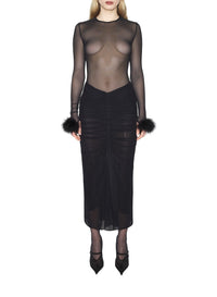 BLACK // black marabou mesh top