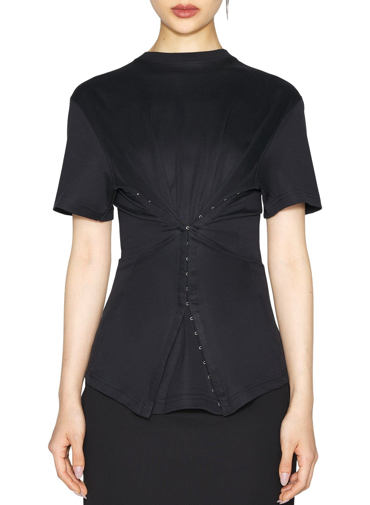 BLACK // black cinched hook-and-eye t-shirt